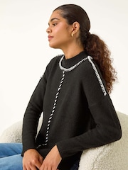 Roman Black Seam Detail Funnel Neck Jumper - Image 1 of 5