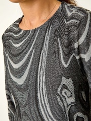 Roman Grey Textured Swirl Pattern Stretch Midi Dress - Image 6 of 6