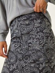Roman Grey Leaf Print Paneled Tulip Skirt - Image 5 of 5