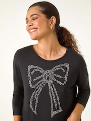 Roman Black Hotfix Embellished Bow T-Shirt - Image 1 of 6