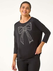 Roman Black Hotfix Embellished Bow T-Shirt - Image 5 of 6