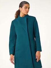 Roman Blue Tailored Funnel Neck Coat - Image 2 of 5