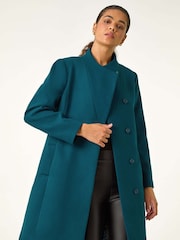 Roman Blue Tailored Funnel Neck Coat - Image 4 of 5