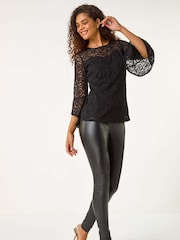 Roman Black Sweetheart Lace Tunic Top - Image 1 of 5