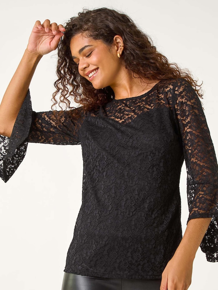 Roman Black Sweetheart Lace Tunic Top - Image 2 of 5