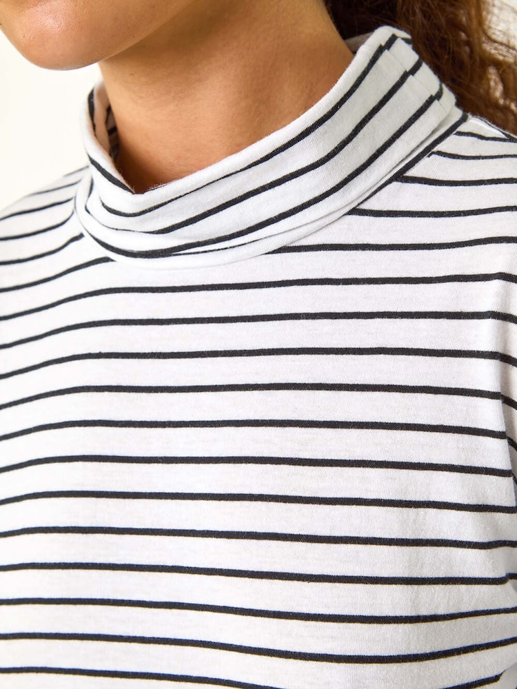 Roman Black Contrast Stripe Smock 100% Cotton Midi Dress - Image 6 of 6