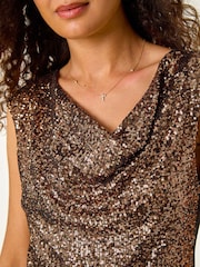 Roman Metallic Sequin Cowl Neck Stretch Jersey Top - Image 4 of 5