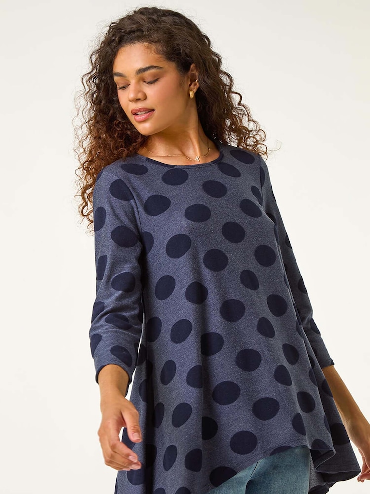 Roman Blue Textured Spot Swing Hem Tunic - Image 1 of 5 Roman Blue Textured Spot Swing Hem Tunic - Image 1 of 5