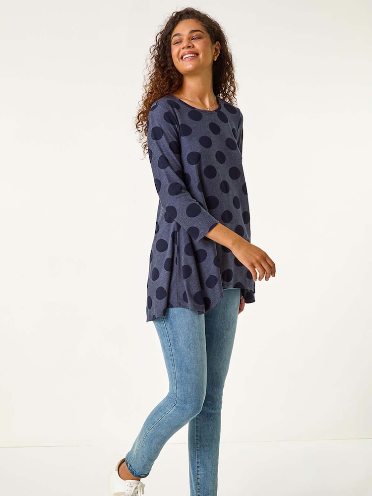Roman Blue Textured Spot Swing Hem Tunic - Image 2 of 5 Roman Blue Textured Spot Swing Hem Tunic - Image 2 of 5