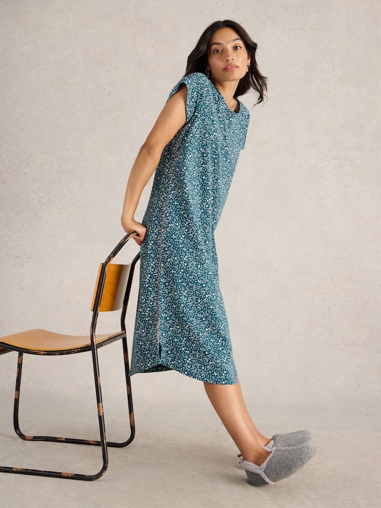 White Stuff Green Tilda Midi Jersey 100% Cotton Nightie - Image 1 of 6