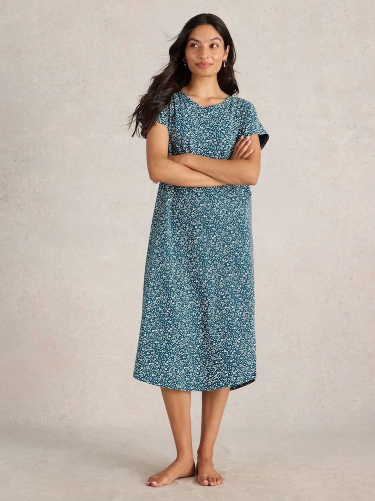 White Stuff Green Tilda Midi Jersey 100% Cotton Nightie - Image 2 of 6