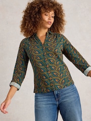 White Stuff Green Annie Printed Sparkle Shirt - Image 3 of 6