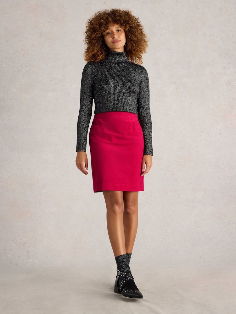 White Stuff Pink Coral Velvet Skirt - Image 1 of 6