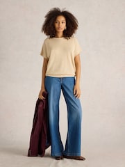 White Stuff Gold Lena Sparkle Knit T-Shirt - Image 1 of 6