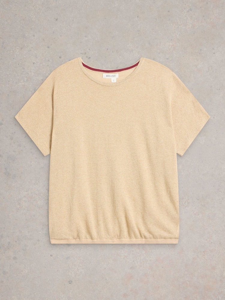 White Stuff Gold Lena Sparkle Knit T-Shirt - Image 6 of 6