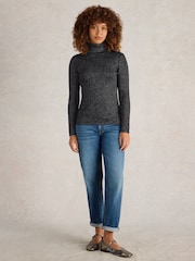 White Stuff Lila Sparkle Rib Rollkragenpullover mit Glitzerdesign - Bild 2 von 6
