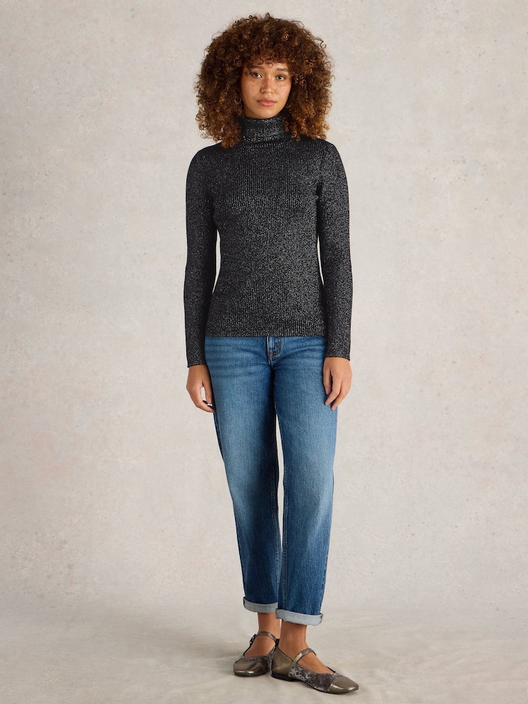 White Stuff Lila Sparkle Rib Rollkragenpullover mit Glitzerdesign - Bild 2 von 6