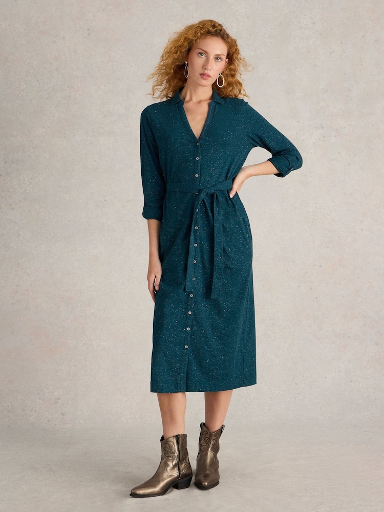 White Stuff Green Annie Sparkle Jersey Dress - Image 1 of 4