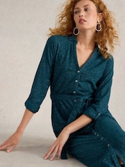 White Stuff Green Annie Sparkle Jersey Dress - Image 4 of 4