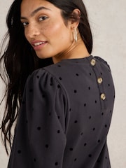White Stuff Grey Amy Flock 100% Cotton Jersey Dress - Image 4 of 6