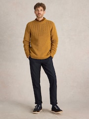White Stuff Yellow Cable Mix Crew Neck Jumper - Image 1 of 6