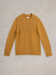 White Stuff Yellow Cable Mix Crew Neck Jumper - Image 5 of 6