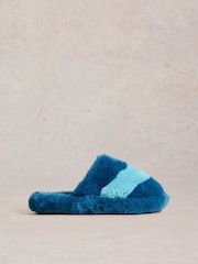 White Stuff Green Faux Fur Mule Slippers - Image 1 of 4