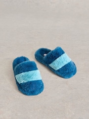 White Stuff Green Faux Fur Mule Slippers - Image 2 of 4