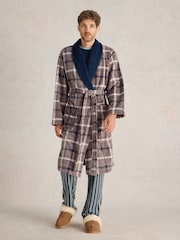 White Stuff Grey Checked Fleece Dressing Gown - Image 1 of 6