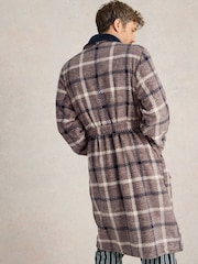 White Stuff Grey Checked Fleece Dressing Gown - Image 3 of 6