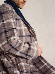 White Stuff Grey Checked Fleece Dressing Gown - Image 4 of 6
