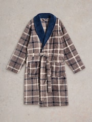 White Stuff Grey Checked Fleece Dressing Gown - Image 5 of 6