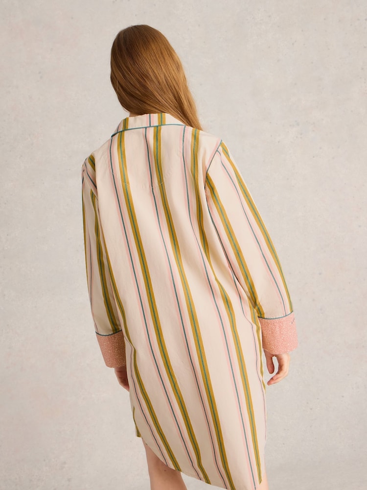 White Stuff Ivory Stripe Nina Organic Stripe Nightie - Image 2 of 6 White Stuff Ivory Stripe Nina Organic Stripe Nightie - Image 2 of 6