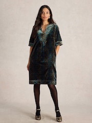 White Stuff Green Ash Velvet Mix Dress - Image 1 of 6