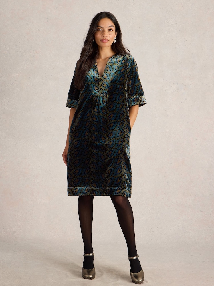 White Stuff Green Ash Velvet Mix Dress - Image 1 of 6