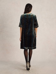 White Stuff Green Ash Velvet Mix Dress - Image 2 of 6