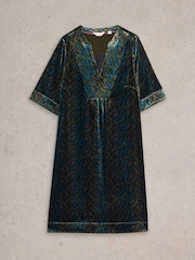 White Stuff Green Ash Velvet Mix Dress - Image 5 of 6