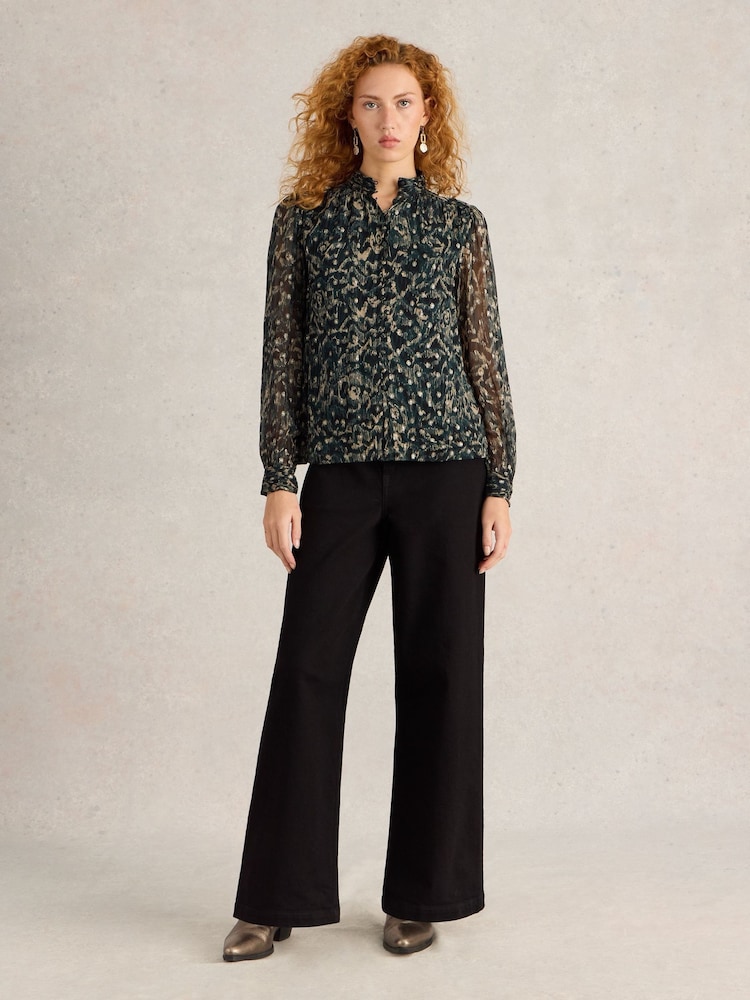 White Stuff Black Mirabel Metallic Spot Top - Image 1 of 6
