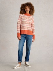 White Stuff Orange Scandi Twist Fairisle Pattern Jumper - Image 1 of 6