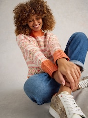 White Stuff Orange Scandi Twist Fairisle Pattern Jumper - Image 3 of 6