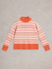White Stuff Orange Scandi Twist Fairisle Pattern Jumper - Image 5 of 6