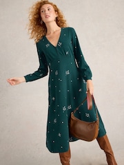White Stuff Green Megan Embroidered Jersey Dress - Image 2 of 6