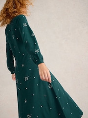 White Stuff Green Megan Embroidered Jersey Dress - Image 3 of 6