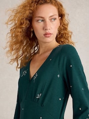 White Stuff Green Megan Embroidered Jersey Dress - Image 4 of 6