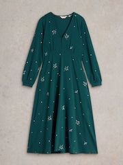 White Stuff Green Megan Embroidered Jersey Dress - Image 5 of 6