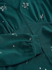 White Stuff Green Megan Embroidered Jersey Dress - Image 6 of 6