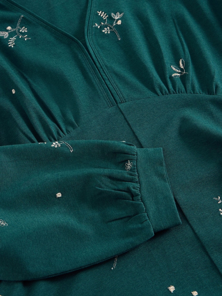 White Stuff Green Megan Embroidered Jersey Dress - Image 6 of 6