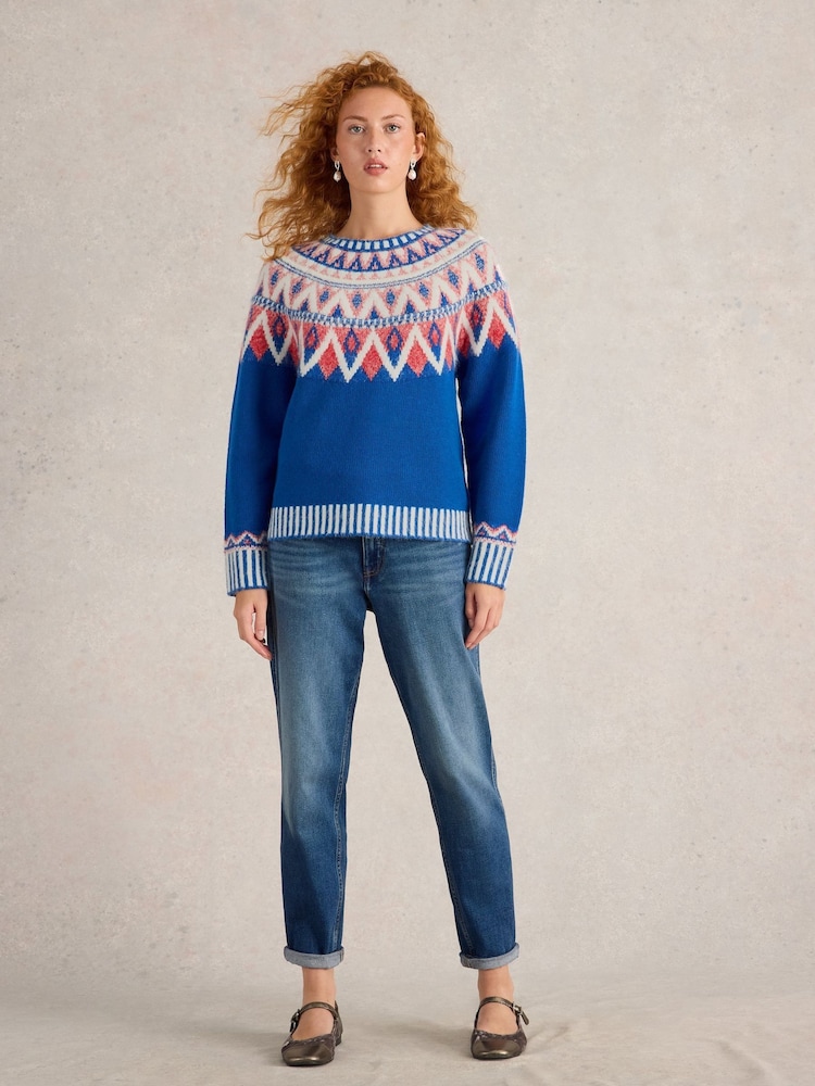 White Stuff Blue Sapphire Fairisle Pattern Jumper - Image 1 of 6 White Stuff Blue Sapphire Fairisle Pattern Jumper - Image 1 of 6