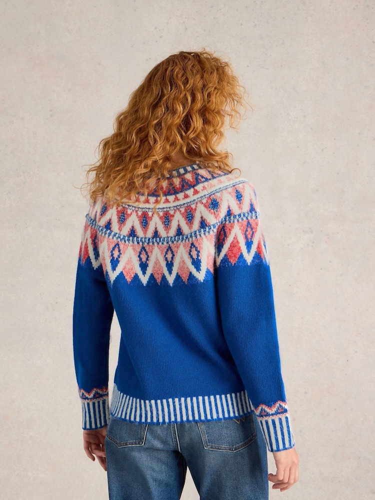White Stuff Blue Sapphire Fairisle Pattern Jumper - Image 2 of 6 White Stuff Blue Sapphire Fairisle Pattern Jumper - Image 2 of 6