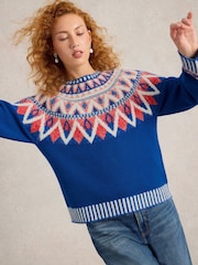White Stuff Blue Sapphire Fairisle Pattern Jumper - Image 3 of 6
